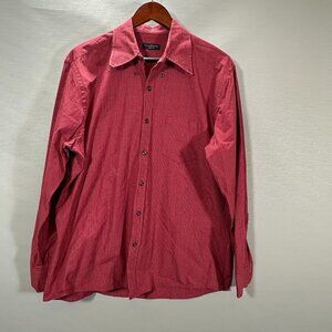 Club Room Shirt Mens 16.5 Slim Fit Button Down Red Cotton Long Sleeve Pocket